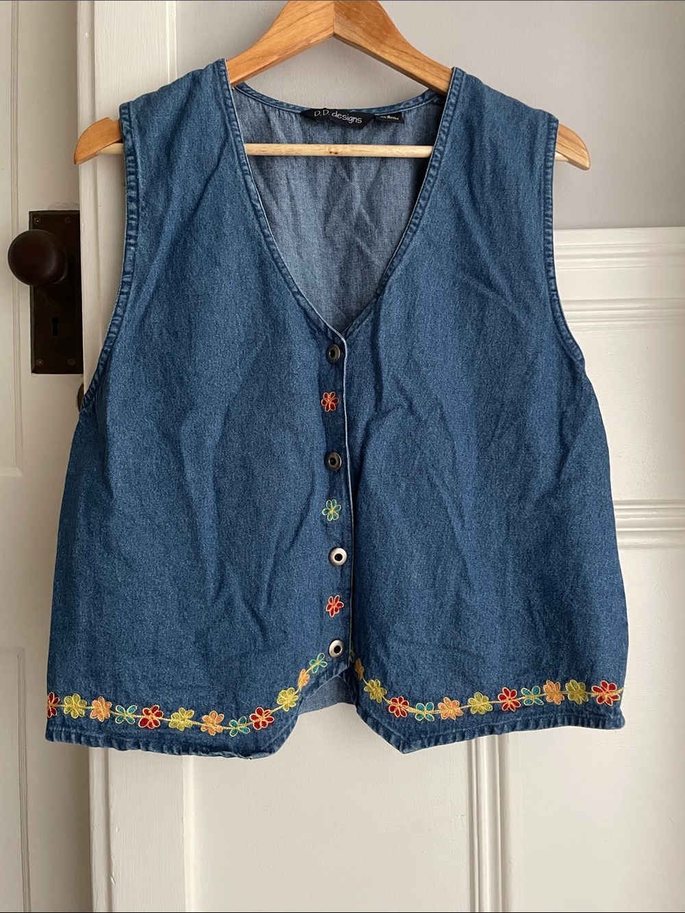Rare Embroidered Denim Vest -Medium